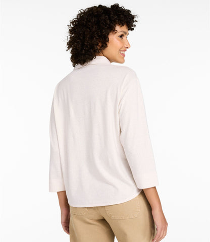 Women's Lakeside Linen/Cotton Tee, Three-Quarter-Sleeve Splitneck Polo Print