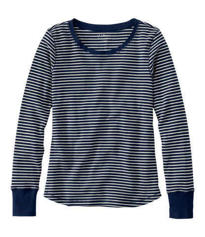 Women's Waffle-Knit Top, Long-Sleeve Jewelneck Stripe