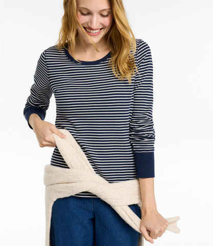 Women's Waffle-Knit Top, Long-Sleeve Jewelneck Stripe