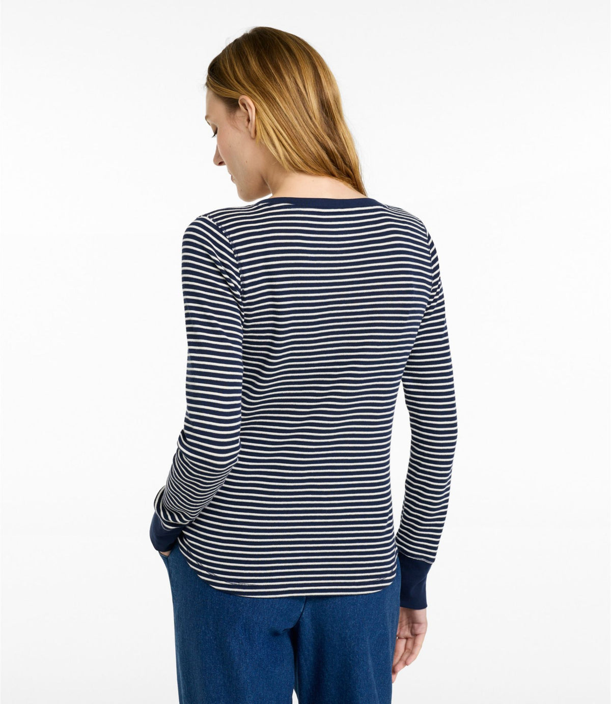 Women's Waffle-Knit Top, Long-Sleeve Jewelneck Stripe