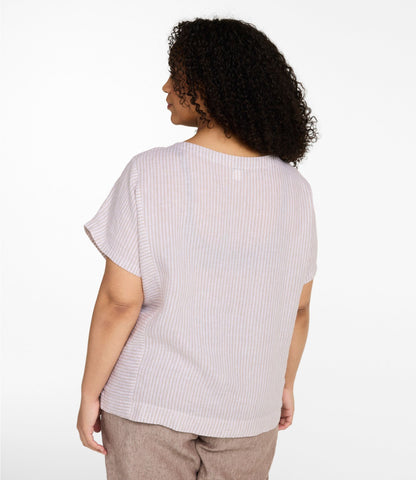 Women's Premium Washable Linen Shirt, Short-Sleeve Stripe