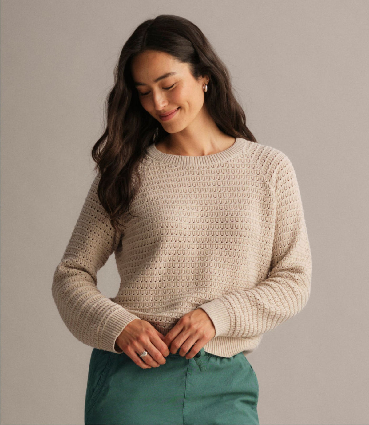 Women's Sunwashed Openwork Sweater, Crewneck