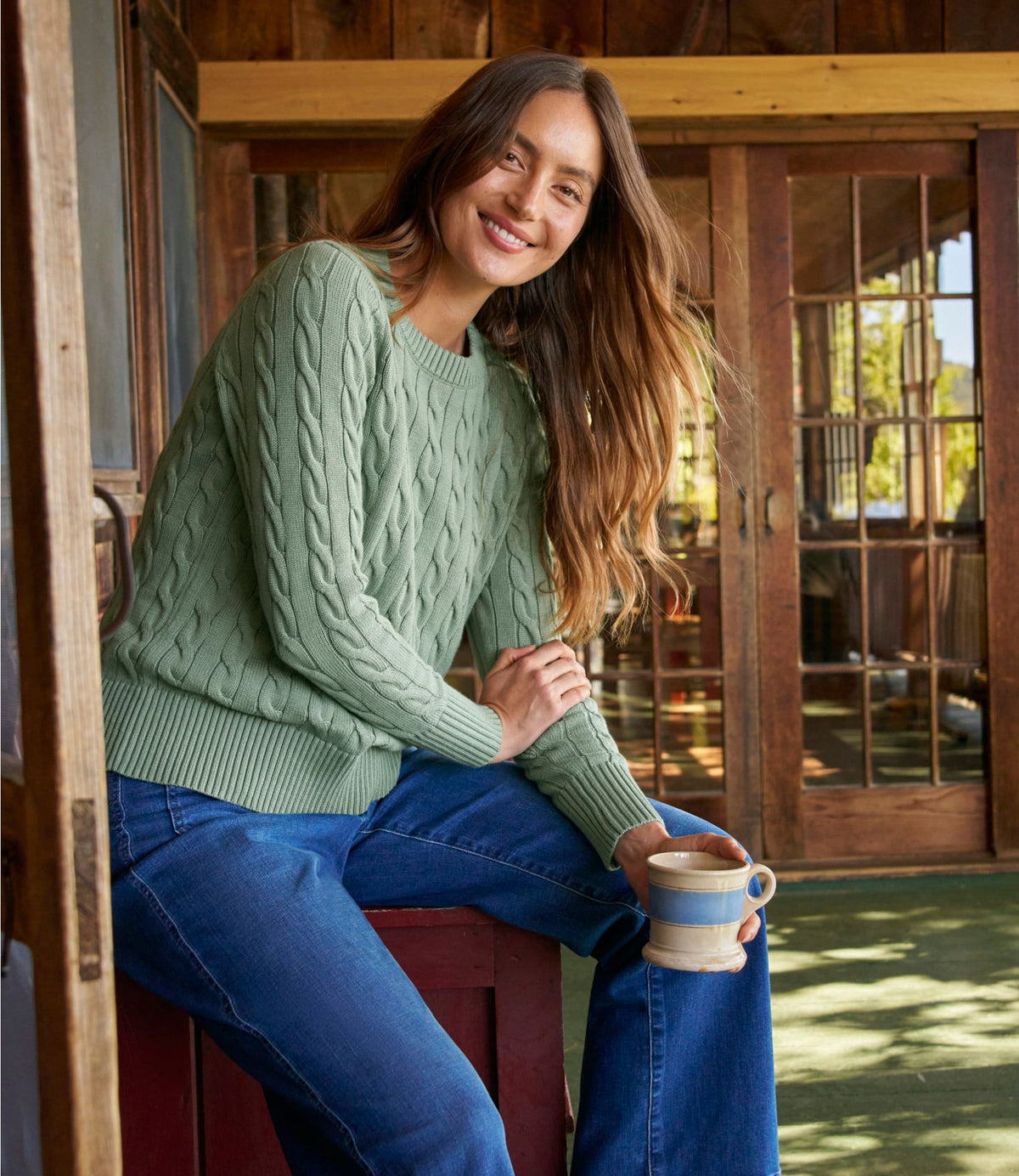 Women's The Original Double L® Sweater, Cable Crewneck