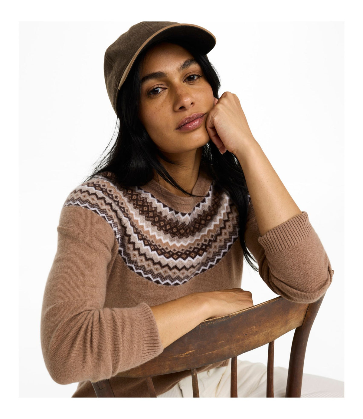 Women's Classic Cashmere Sweater, Crewneck Fair Isle