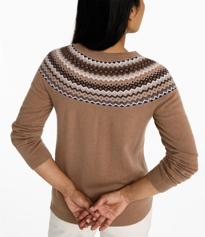 Women's Classic Cashmere Sweater, Crewneck Fair Isle