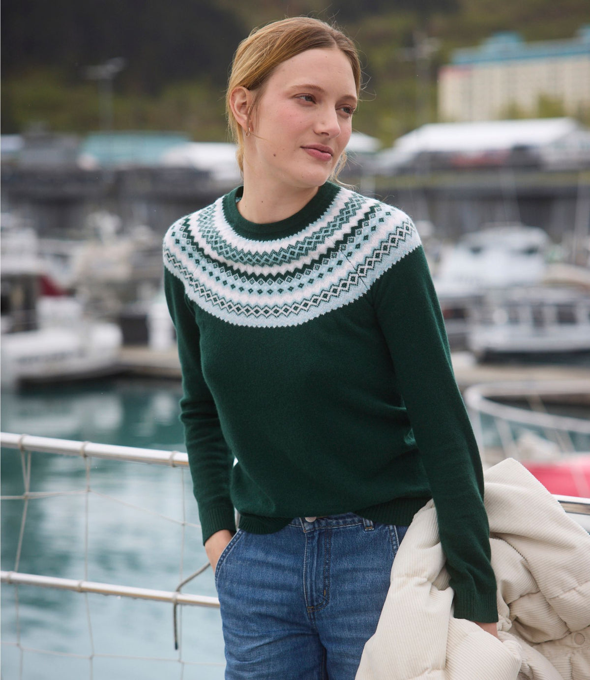 Women's Classic Cashmere Sweater, Crewneck Fair Isle