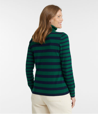 Women's Cotton/Cashmere Sweater, Turtleneck Stripe