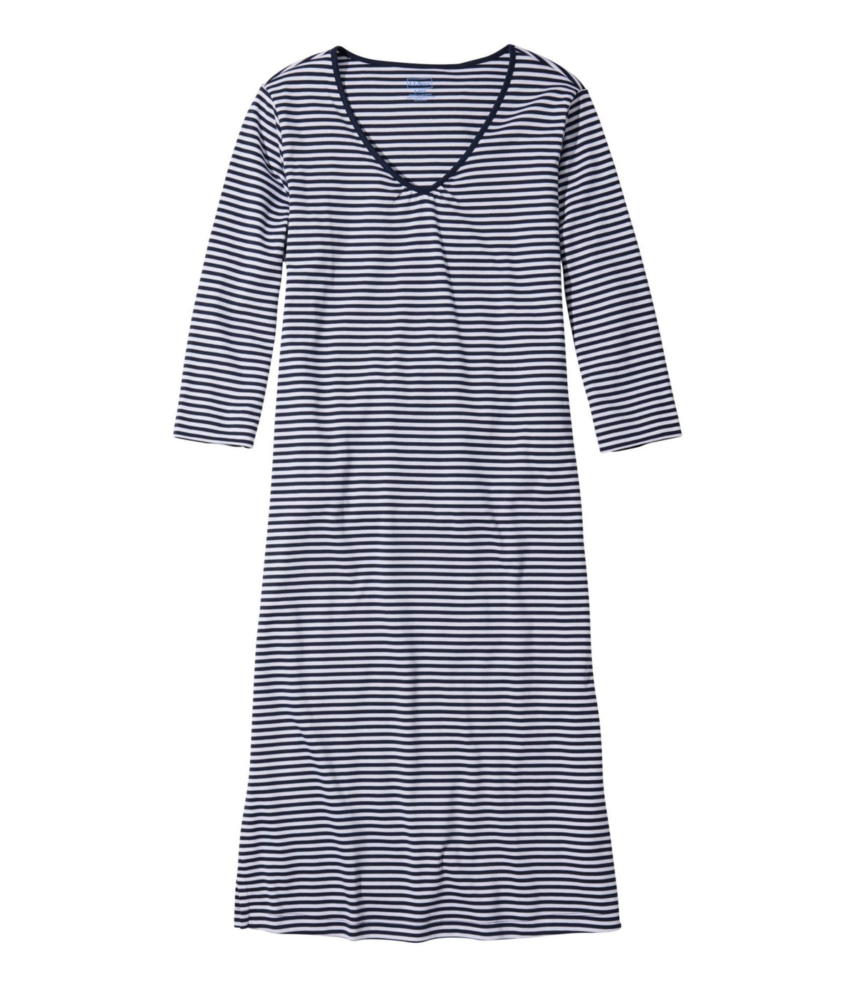 Women's Supima Nightgown, V-Neck Three-Quarter-Sleeve Stripe
