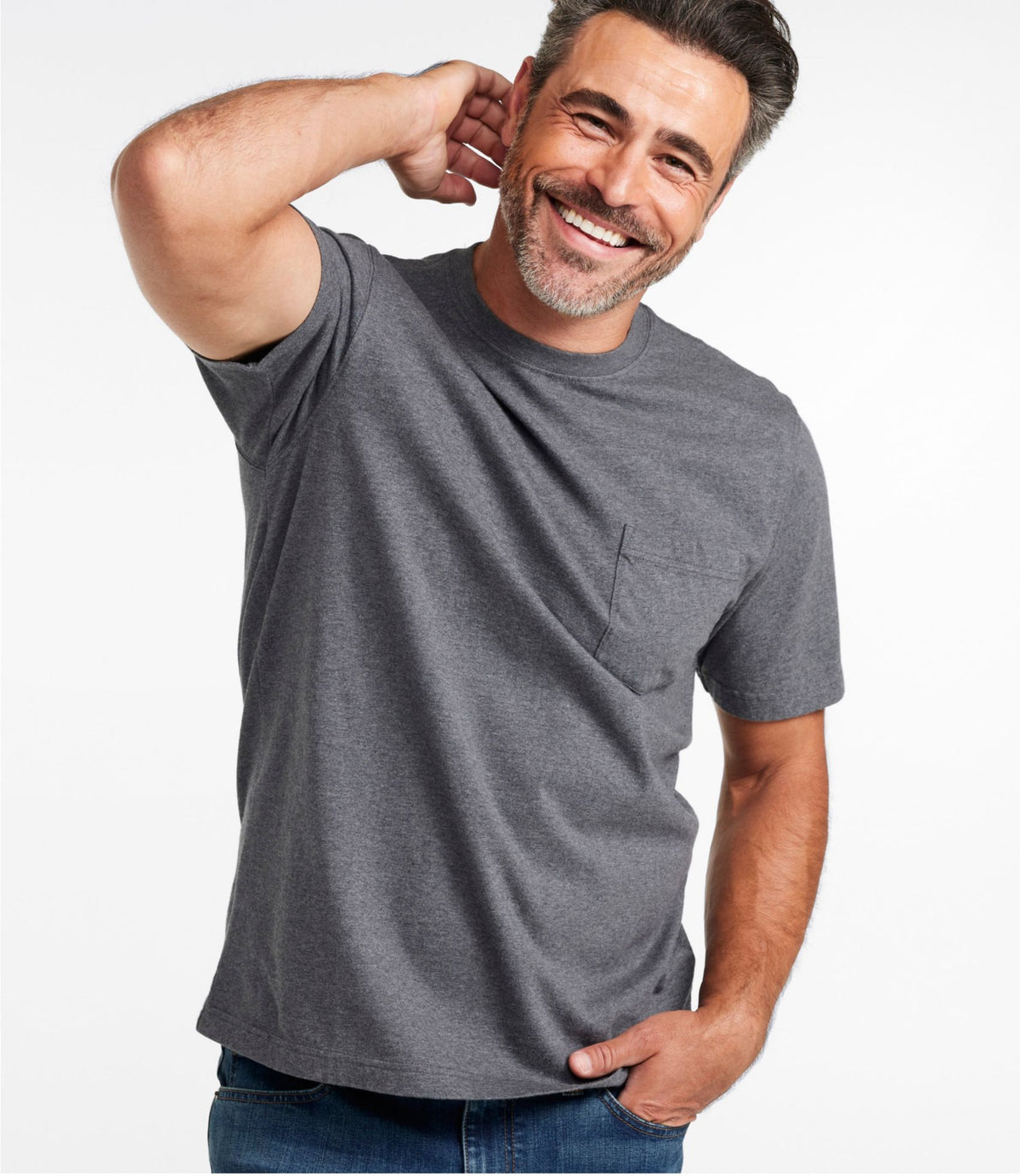 Men's Carefree Unshrinkable Tee with Pocket, Traditional Fit