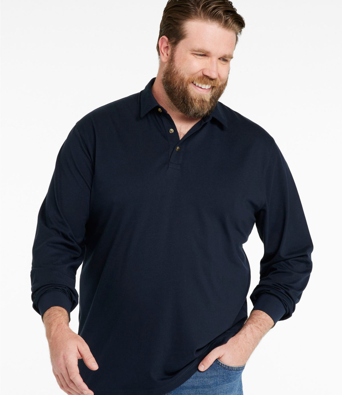 Men's Carefree Unshrinkable Polo, Long-Sleeve, Without Pocket