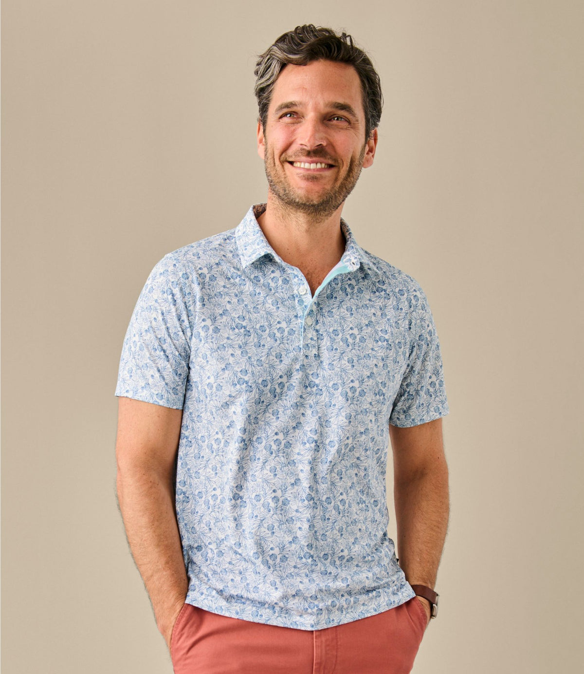Men's Comfort Stretch Performance® Party Polo, Slightly Fitted, Short-Sleeve, Print