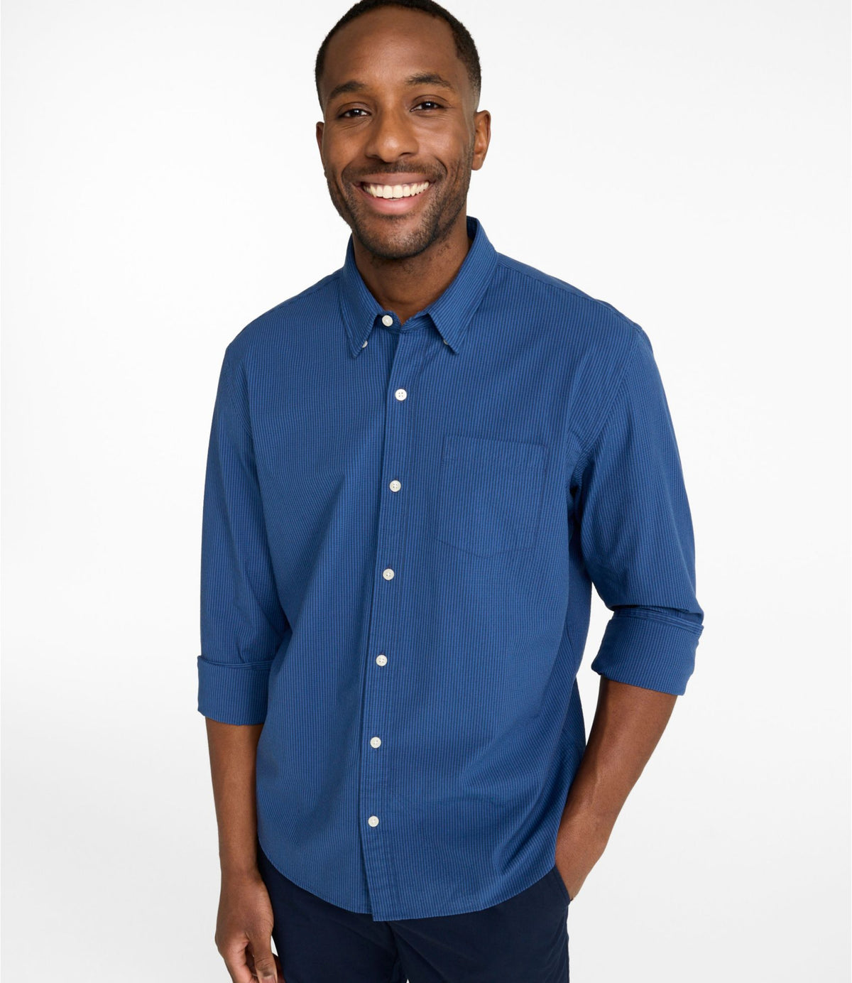 Men's Comfort Stretch Performance® Seersucker Shirt, Long-Sleeve, Slightly Fitted Untucked Fit, Stripe