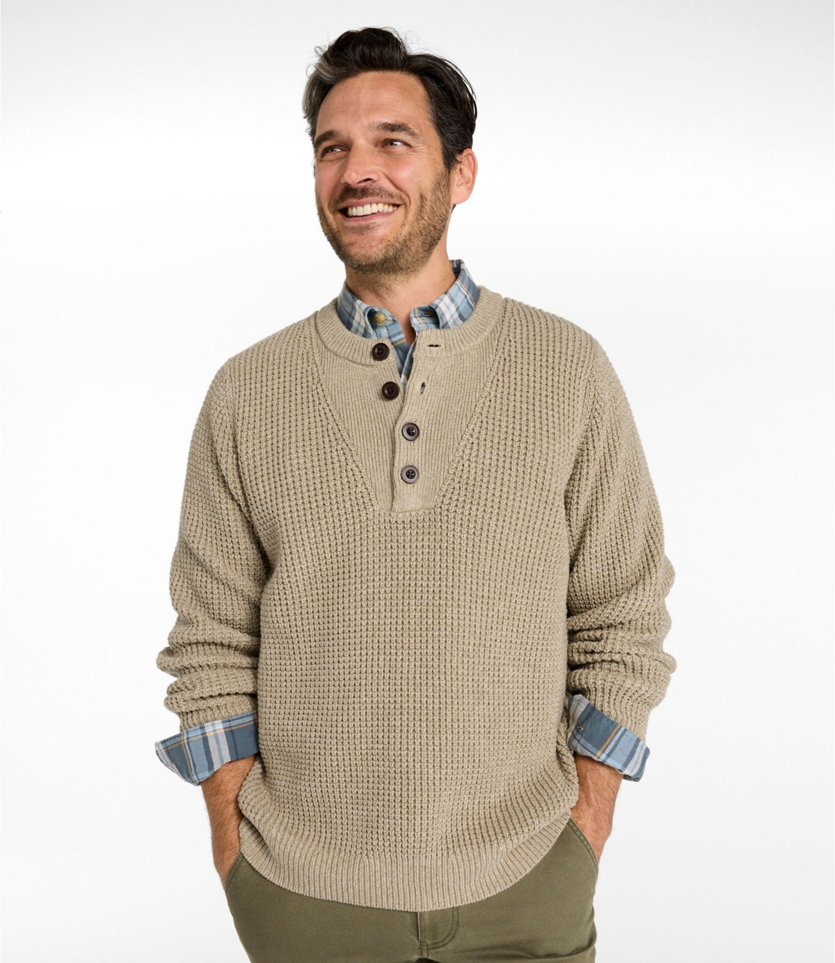 Men's L.L.Bean Organic Cotton Waffle Sweater, Henley
