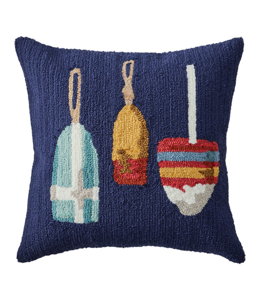 Indoor/Outdoor Hooked Pillow, Buoys, 18" x 18"
