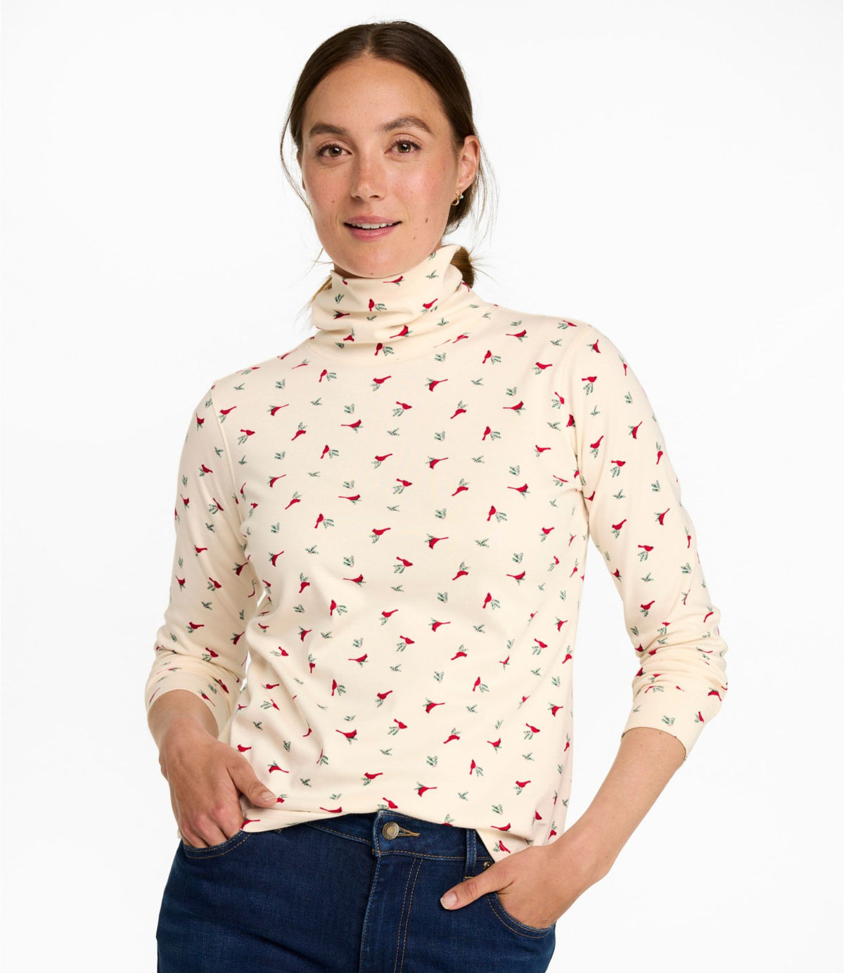 Women's L.L.Bean Interlock Turtleneck, Long-Sleeve Allover Print