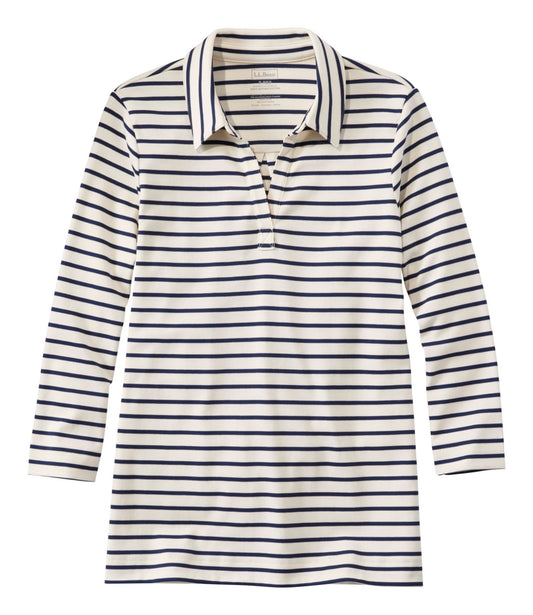 Women's Pima Cotton Tee, Three-Quarter-Sleeve Polo Stripe