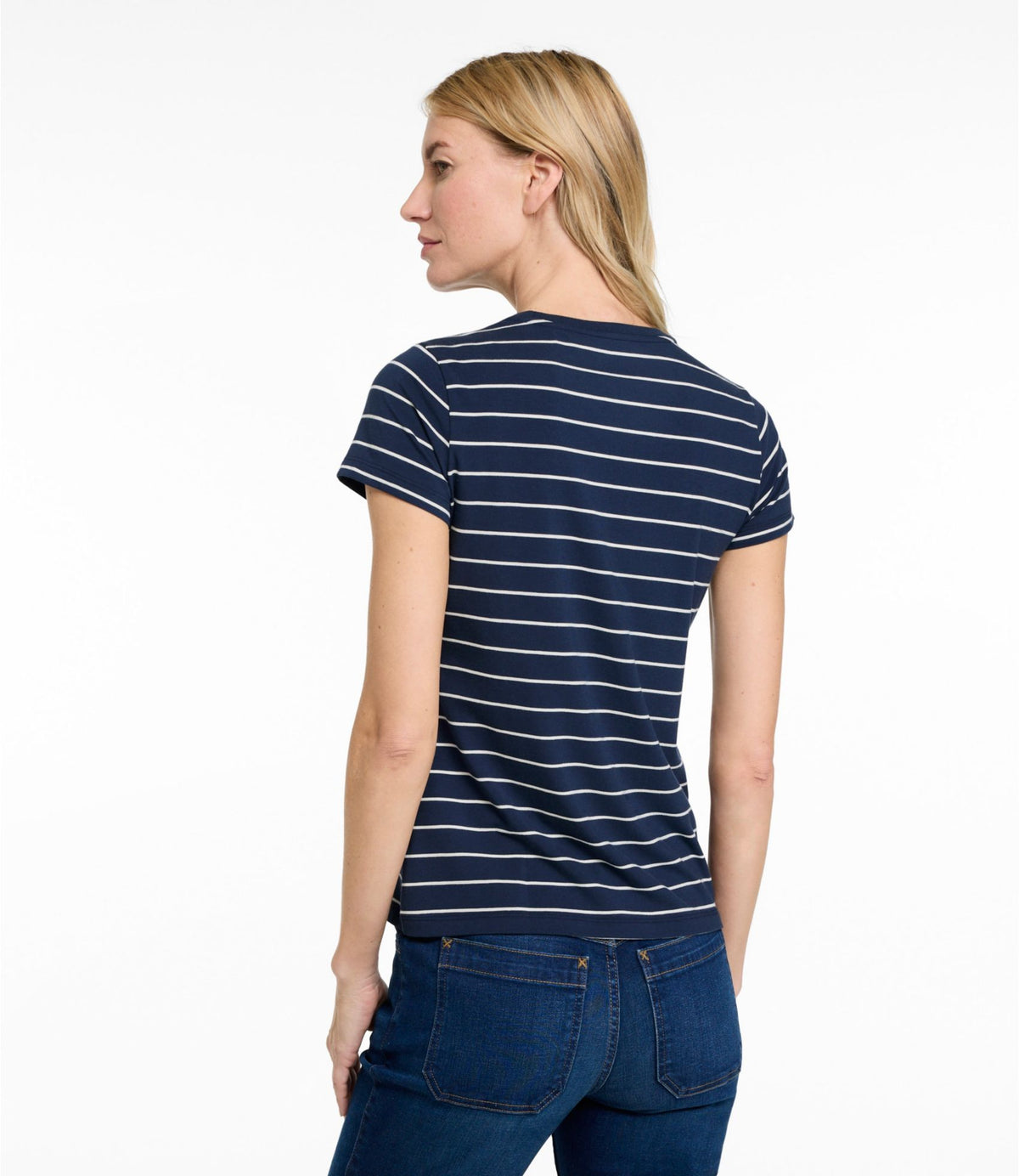 Women's Soft Stretch Supima-Blend Tee, Crewneck Short-Sleeve Striped