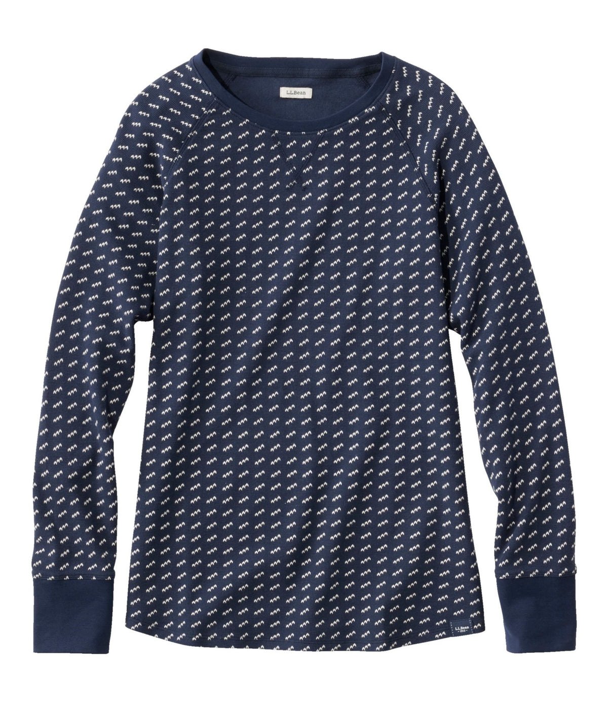 Women's Unshrinkable Mini-Waffle Tee, Long-Sleeve Crewneck Stripe