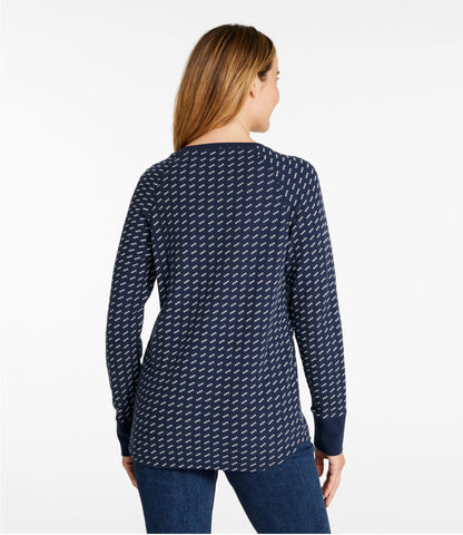 Women's Unshrinkable Mini-Waffle Tee, Long-Sleeve Crewneck Stripe