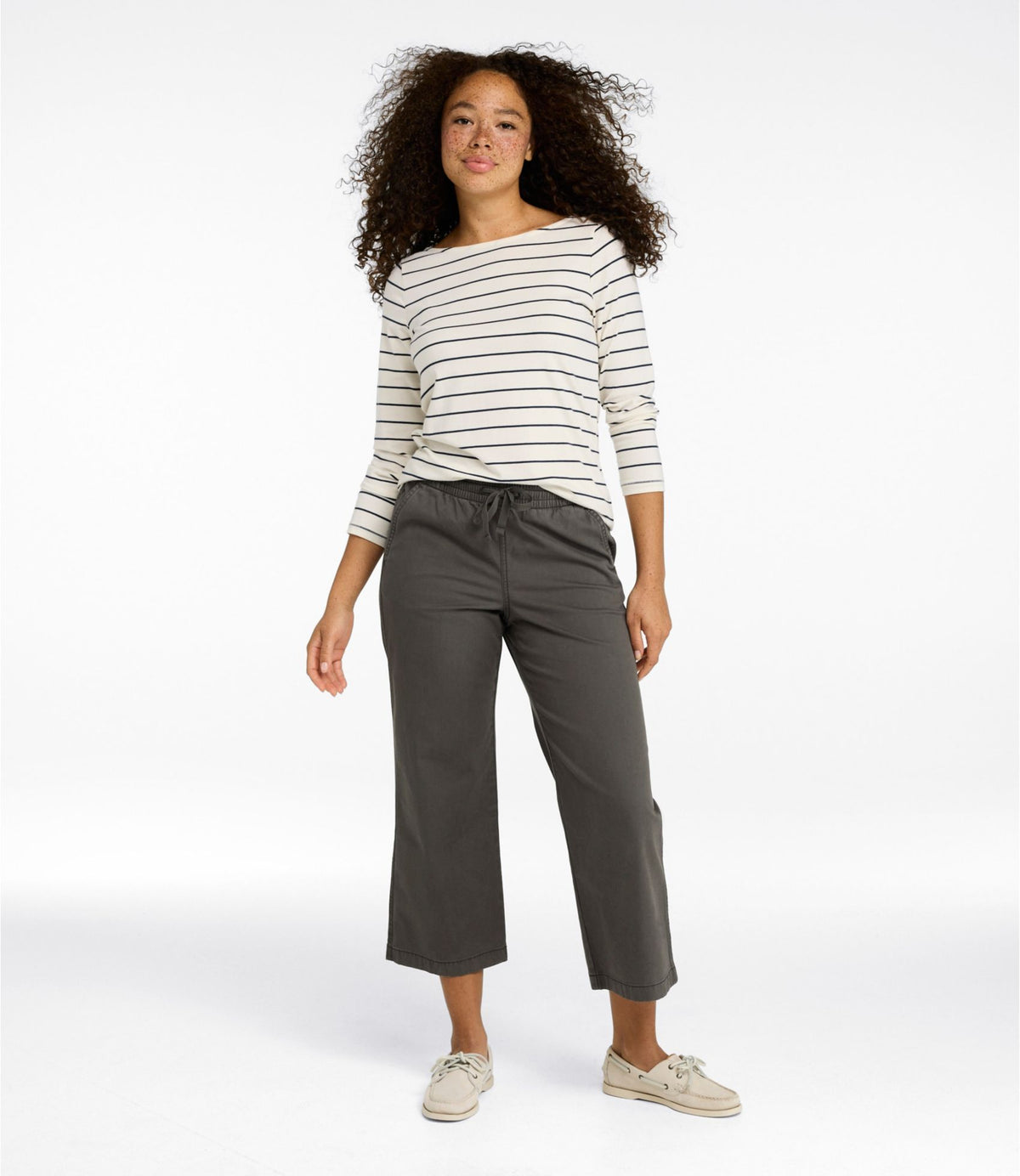 Women's Lakewashed Pull-on Chinos, Mid-Rise Wide-Leg Crop
