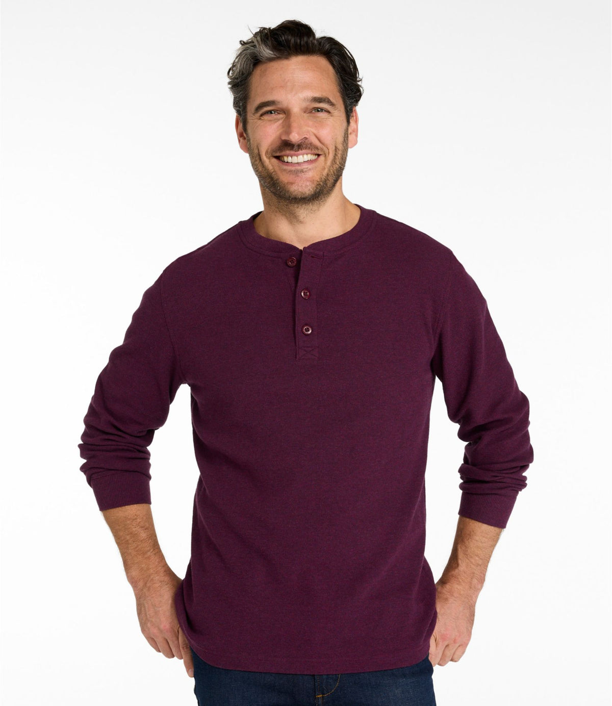 Men's Unshrinkable Mini-Waffle Henley, Long-Sleeve Traditional Fit
