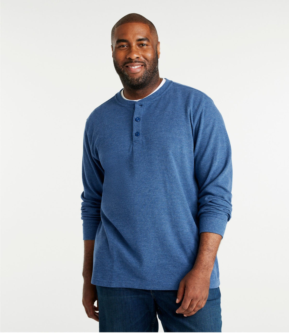 Men's Unshrinkable Mini-Waffle Henley, Long-Sleeve Traditional Fit