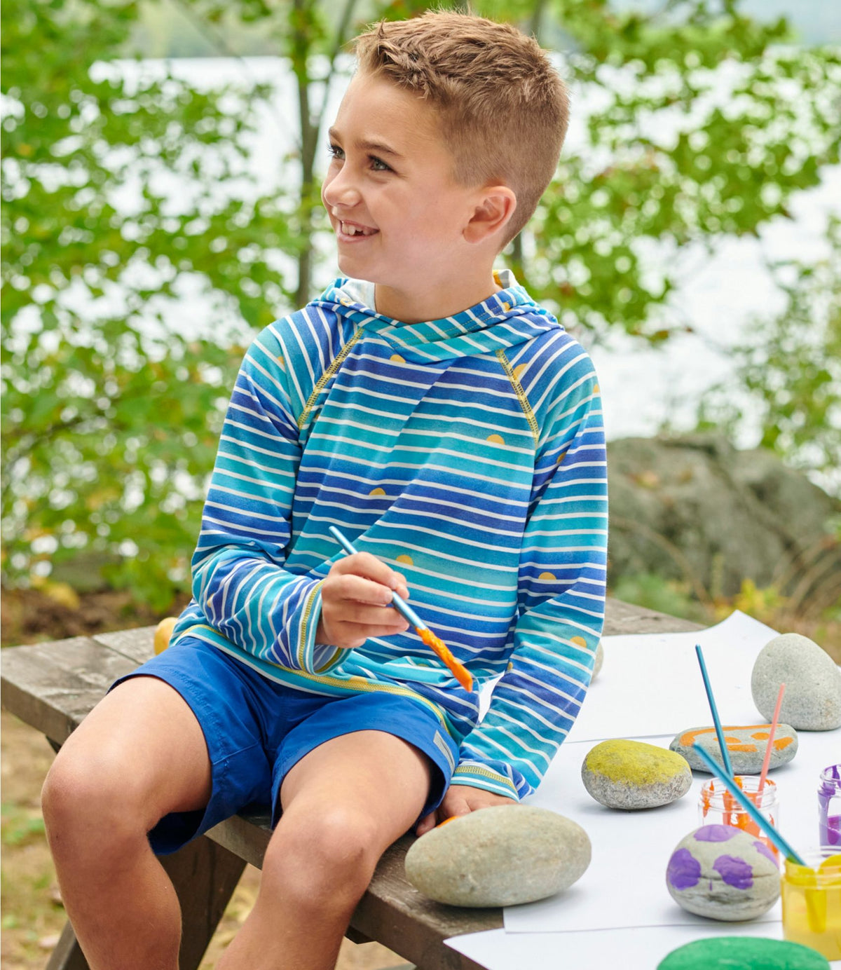 Kids' Everyday SunSmart® Hooded Tee, Long-Sleeve Stripe