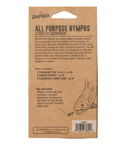 Umpqua All-Purpose Nymph Fly Assortment, 6 flies