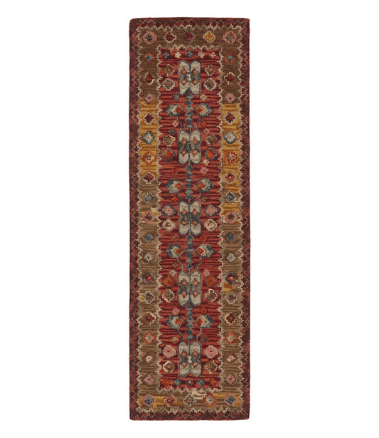 Double Border Wool Hooked Runner, Sienna Multi