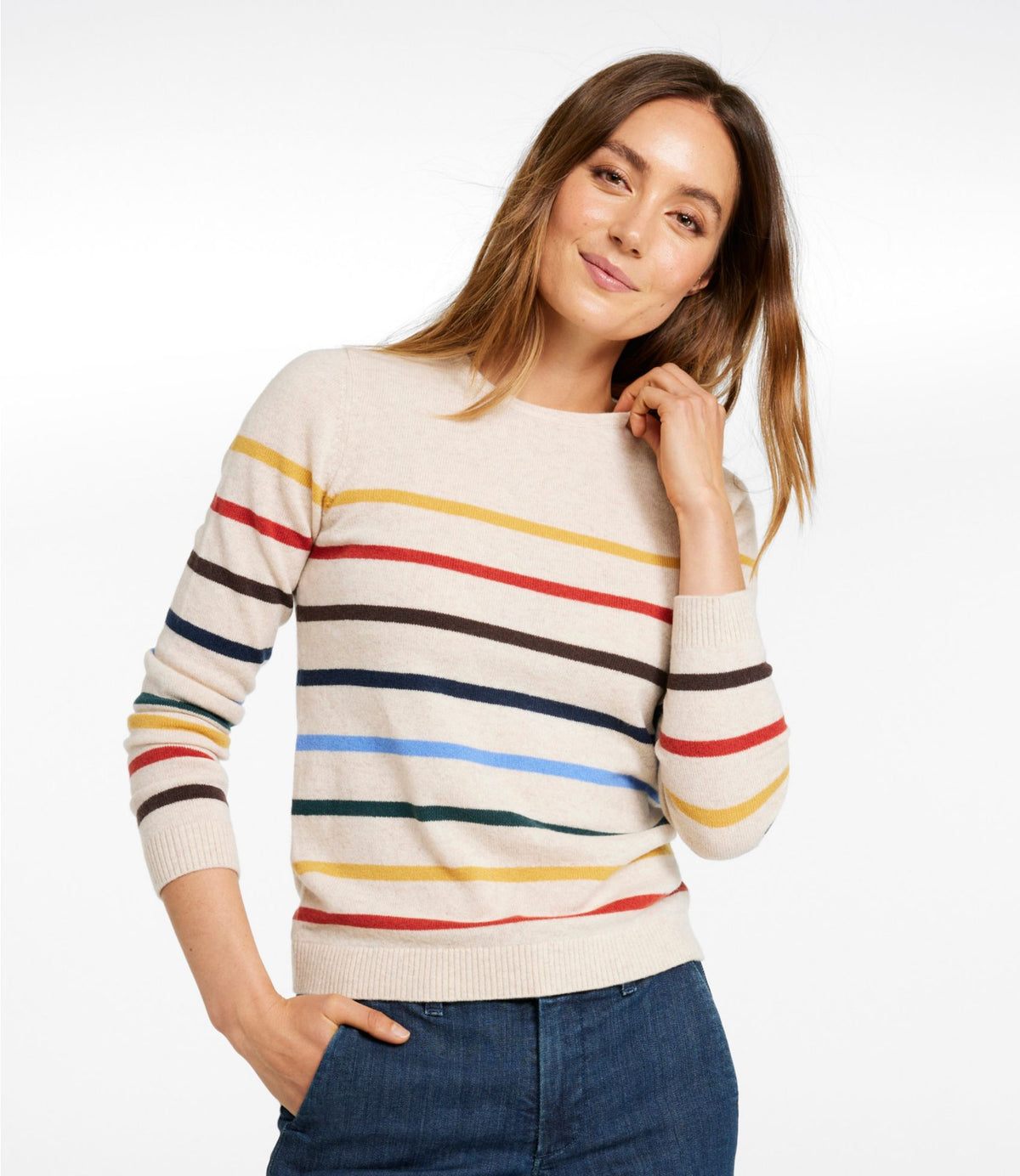 Women's Classic Cashmere Sweater, Crewneck Stripe